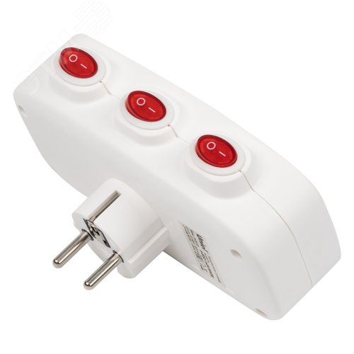 Разветвитель сетевой S-GES3-16OB WHITE с выключателем, с/з. 3 гнезда. 16А, 3500Вт. Белый - фото 2