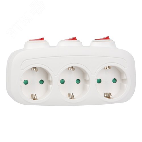 Разветвитель сетевой S-GES3-16OB WHITE с выключателем, с/з. 3 гнезда. 16А, 3500Вт. Белый - фото 3