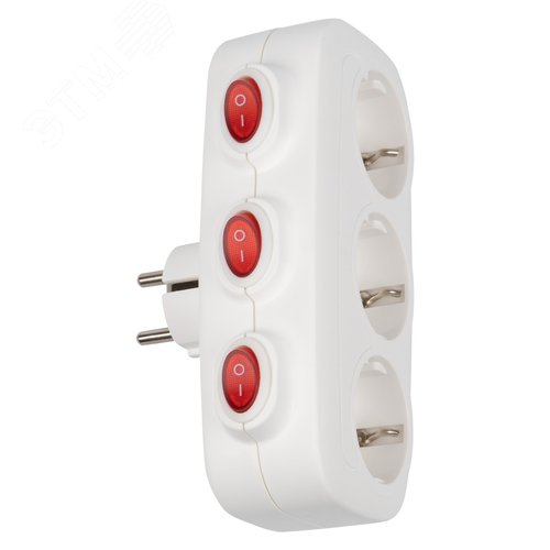 Разветвитель сетевой S-GES3-16OB WHITE с выключателем, с/з. 3 гнезда. 16А, 3500Вт. Белый - фото 5