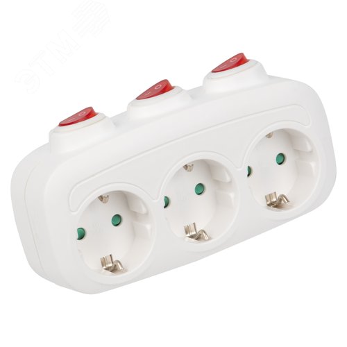 Разветвитель сетевой S-GES3-16OB WHITE с выключателем, с/з. 3 гнезда. 16А, 3500Вт. Белый - фото 1