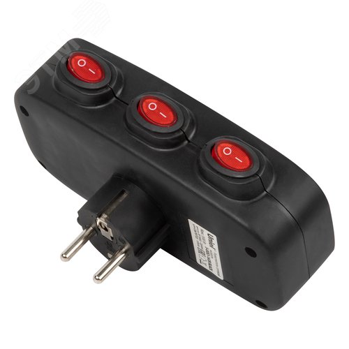 Разветвитель сетевой S-GES3-16OB BLACK с выключателм, с/з. 3 гнезда. 16А, 3500Вт. Черный. ТМ Uniel - фото 2