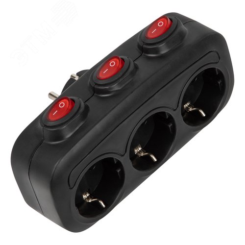 Разветвитель сетевой S-GES3-16OB BLACK с выключателм, с/з. 3 гнезда. 16А, 3500Вт. Черный. ТМ Uniel - фото 3
