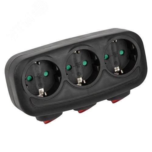 Разветвитель сетевой S-GES3-16OB BLACK с выключателм, с/з. 3 гнезда. 16А, 3500Вт. Черный. ТМ Uniel - фото 6