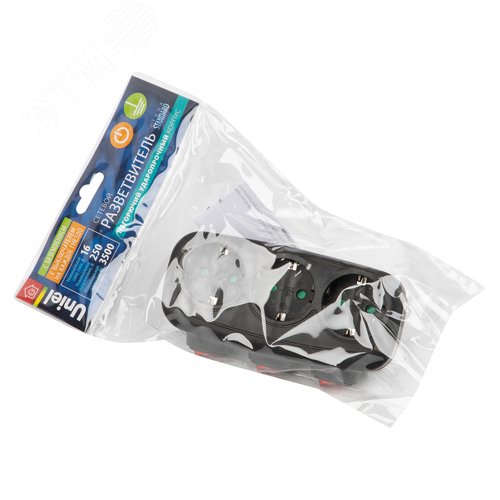 Разветвитель сетевой S-GES3-16OB BLACK с выключателм, с/з. 3 гнезда. 16А, 3500Вт. Черный. ТМ Uniel - фото 7