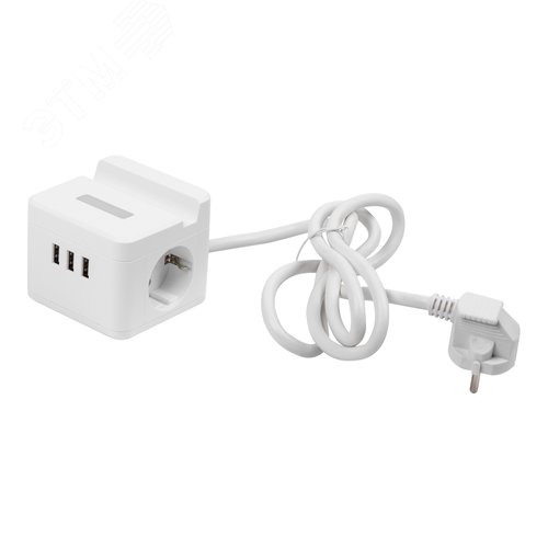Изображение товара Удлинитель Standard с заземлением шнур 1,5м 2 гнезда 3 USB 16А держатель для телефона белый ТМ S-GCD2-1,5SBUH WHITE (шт)