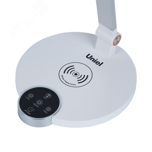 Светильник настольный светодиодный с беспроводной зарядкой телефонов. ULM-D113 18W-3000-6000K-DIM WHITE Сенсорный выключатель. Диммер. Белый. - фото 3