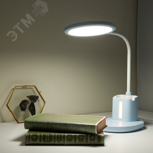 Светильник настольный светодиодный с подставкой под телефон и канцелярские принадлежности. ULM-D150 15W-3000-6500K-DIM BLUE С ночной подсветкой. Сенсорный выключатель. Диммер. Голубой. - фото 12