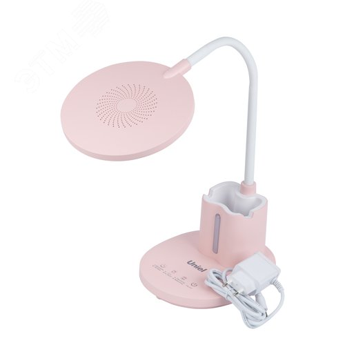 Светильник настольный светодиодный с подставкой под телефон и канцелярские принадлежности. С ночной подсветкой. UЛм-D150 15W-3000-6500K-DIM PINK Сенсорный выключатель. Диммер. Розовый - фото 2
