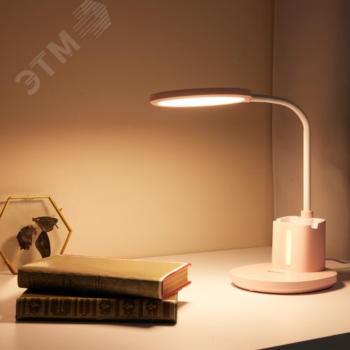 Светильник настольный светодиодный с подставкой под телефон и канцелярские принадлежности. С ночной подсветкой. UЛм-D150 15W-3000-6500K-DIM PINK Сенсорный выключатель. Диммер. Розовый - фото 10