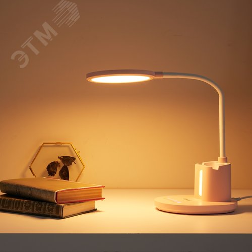 Светильник настольный светодиодный с подставкой под телефон и канцелярские принадлежности. С ночной подсветкой. UЛм-D150 15W-3000-6500K-DIM PINK Сенсорный выключатель. Диммер. Розовый - фото 11