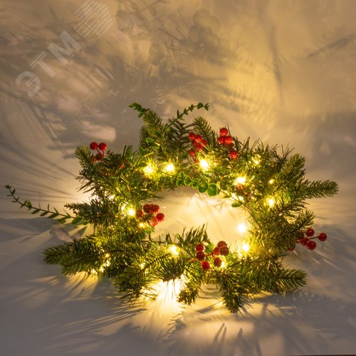 Украшение светодиодное Венок на батарейках 3АА не в комплекте 40х40см 20 светодиодов теплый белый свет WARM WHITE IP20 WREATH - фото 3