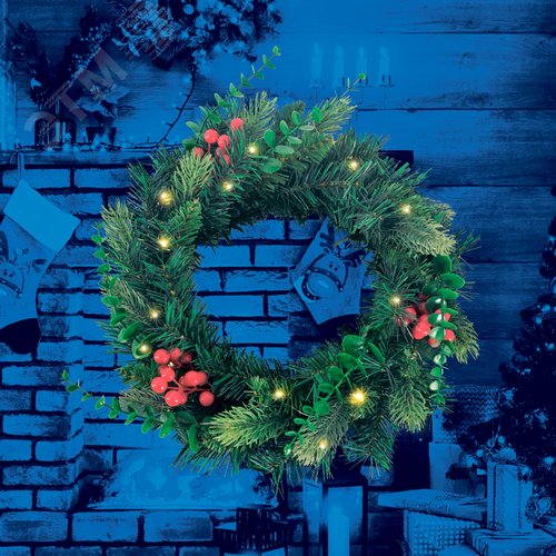 Украшение светодиодное Венок на батарейках 3АА не в комплекте 40х40см 20 светодиодов теплый белый свет WARM WHITE IP20 WREATH - фото 4