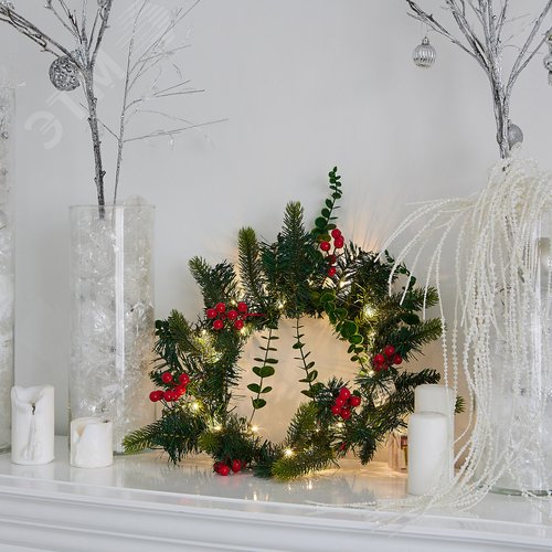 Украшение светодиодное Венок на батарейках 3АА не в комплекте 40х40см 20 светодиодов теплый белый свет WARM WHITE IP20 WREATH - фото 6