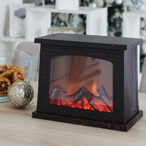 Светильник светодиодный Камин с эффектом пламени питание от батареек 3АА не в комплекте или USB в комплекте 28х21см 5 светодиодов Корпус черный TM ULD-L2821-005/DNC/RED BLACK FIREPLACE - фото 10