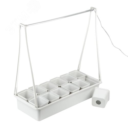 Набор Минисад светильник для растений светодиодный с подставкой Спектр для рассады и досвечивания в период роста 12 кашпо в комплекте белые - фото 1