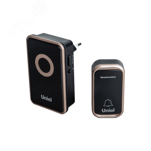 Изображение товара Звонок электронный, 220В радиус действия 150 м, черный с золотистым UDB-094W-R1T1-38S-BL/GL (шт)