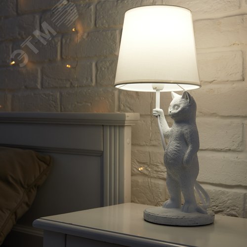 Светильник UML-B465 E14 WHITE настольный декоративный ''Кот'', под лампу Е14, 40W. Механический выключатель. белый - фото 9