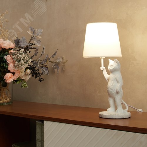 Светильник UML-B465 E14 WHITE настольный декоративный ''Кот'', под лампу Е14, 40W. Механический выключатель. белый - фото 11