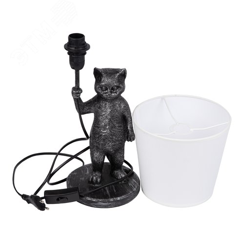 Светильник UML-B465 E14 SILVER настольный декоративный Кот, под лампу Е14, 40W. Механический выключатель. Серебристый - фото 5