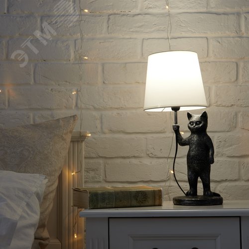 Светильник UML-B465 E14 SILVER настольный декоративный Кот, под лампу Е14, 40W. Механический выключатель. Серебристый - фото 11