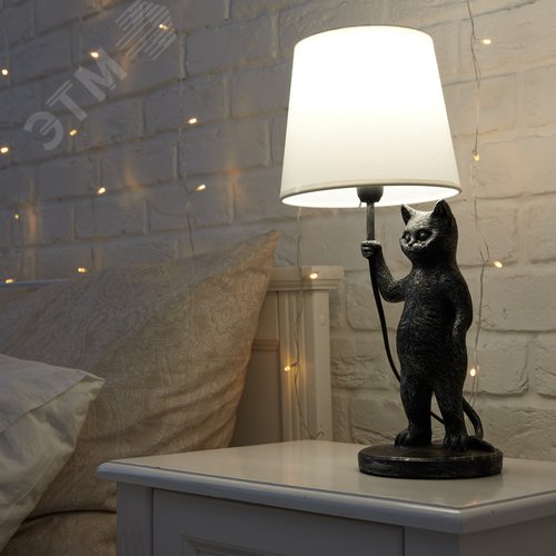 Светильник UML-B465 E14 SILVER настольный декоративный Кот, под лампу Е14, 40W. Механический выключатель. Серебристый - фото 12