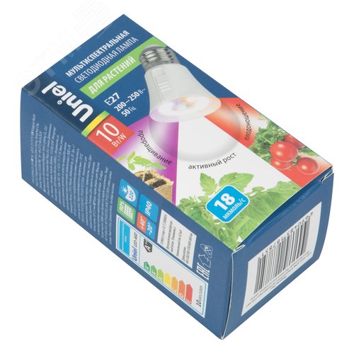 Лампа светодиодная для растений Форма A прозрачная Три спектра для проращивания роста и цветения LED-A60-10W/SPM3/E27/CL PLP35WH MULTIPLANT - фото 7