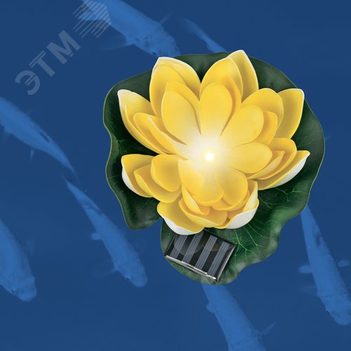 Светильник садовый на солнечной батарее Желтая кувшинка Плавающий. 1 светодиода Теплый белый свет 1xААA Ni-Mh аккумулятор в комплекте IP44 USL-S-827/PT060 YELLOW WATERLILY - фото 3