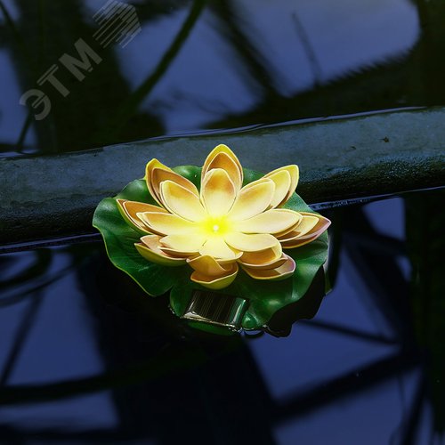 Светильник садовый на солнечной батарее Желтая кувшинка Плавающий. 1 светодиода Теплый белый свет 1xААA Ni-Mh аккумулятор в комплекте IP44 USL-S-827/PT060 YELLOW WATERLILY - фото 4