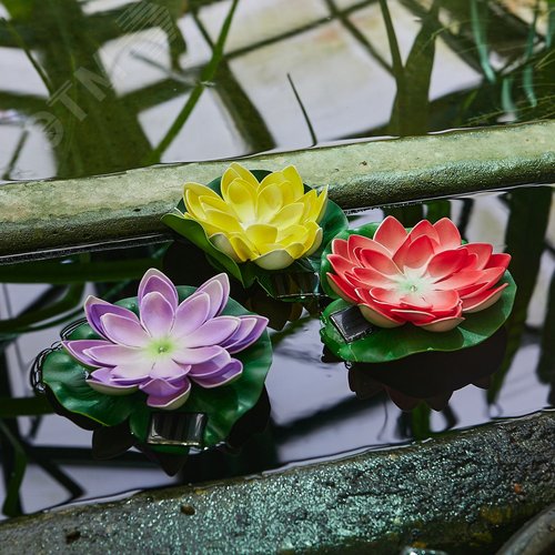 Светильник садовый на солнечной батарее Желтая кувшинка Плавающий. 1 светодиода Теплый белый свет 1xААA Ni-Mh аккумулятор в комплекте IP44 USL-S-827/PT060 YELLOW WATERLILY - фото 6