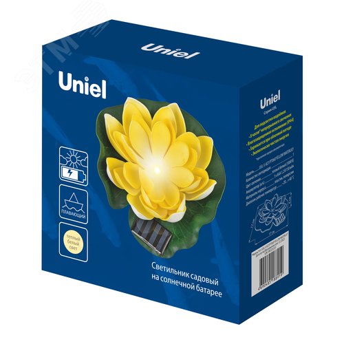 Светильник садовый на солнечной батарее Желтая кувшинка Плавающий. 1 светодиода Теплый белый свет 1xААA Ni-Mh аккумулятор в комплекте IP44 USL-S-827/PT060 YELLOW WATERLILY - фото 7