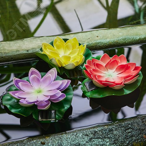 Светильник садовый на солнечной батарее Фиолетовая кувшинка Плавающий 1 светодиод Теплый белый свет 1xААA Ni-Mh аккумулятор в клмпдекте IP44 USL-S-828/PT060 PURPLE WATERLILY - фото 8