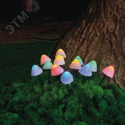 Светильник садовый на солнечной батарее Разноцветные грибы в комплекте из 12 штук 12 светодиодов Разноцветный свет 1xАA Ni-Mh аккумулятор в комплекте IP44 USL-S-830/PM020 MULTICOLOR MUSHROOMS SET12 - фото 3