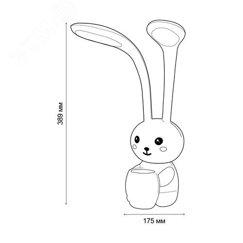 Светильник настольный светодиодный Заяц с подставкой под канцелярские принадлежности 12 Вт Сенсорный выключатель Диммер Белый ULM-D160 12W/3000-6000K/DIM WHITE - фото 5