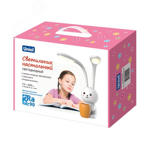 Светильник настольный светодиодный Заяц с подставкой под канцелярские принадлежности 12 Вт Сенсорный выключатель Диммер Белый ULM-D160 12W/3000-6000K/DIM WHITE - фото 7