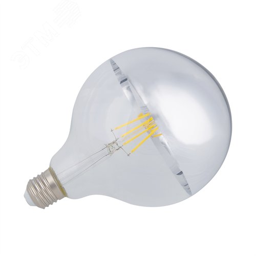 Лампа светодиодная 4 Вт Форма шар прозрачная колба с зеркальным отражателем D125 mm Серия Sky Теплый белый свет 3000K упаковка Картон ТМ LED-G125-4W/3000K/E27/CL MIRROR/CHROME PLS02WH - фото 2