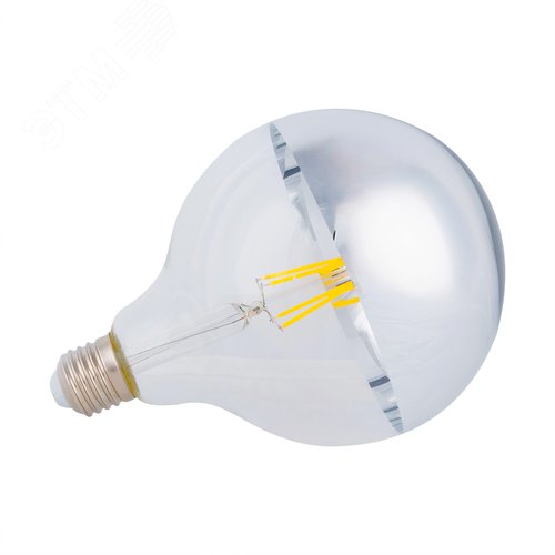 Лампа светодиодная 4 Вт Форма шар прозрачная колба с зеркальным отражателем D125 mm Серия Sky Теплый белый свет 3000K упаковка Картон ТМ LED-G125-4W/3000K/E27/CL MIRROR/CHROME PLS02WH - фото 5