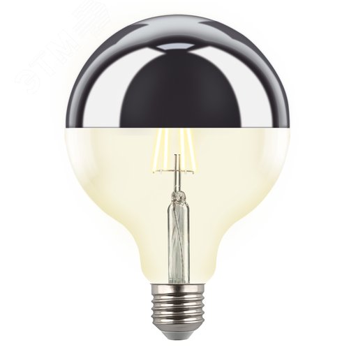 Лампа светодиодная 4 Вт Форма шар прозрачная колба с зеркальным отражателем D125 mm Серия Sky Теплый белый свет 3000K упаковка Картон ТМ LED-G125-4W/3000K/E27/CL MIRROR/CHROME PLS02WH - фото 1