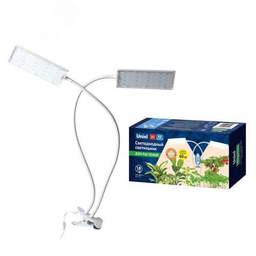 Светильник для растений светодиодный с таймером 24 Вт на прищепке Спектр для фотосинтеза ULT-P37-24W/SPFR/TM/60 IP40 WHITE TWIN - фото 12