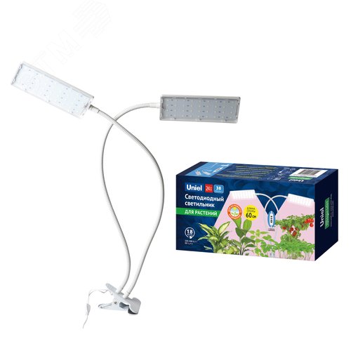 Светильник для растений светодиодный с таймером 24 Вт на прищепке Спектр для фотосинтеза ULT-P37-24W/SPLE/TM/60 IP40 WHITE TWIN - фото 11