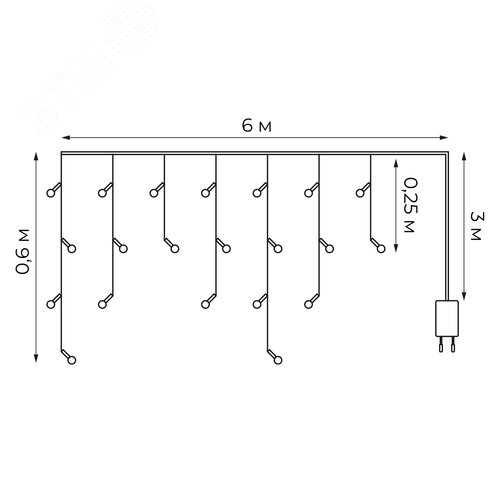 Бахрома светодиодная со статическим свечением 6м соединяемая 80 светодиодов белый свет прозрачный провод ULD-B6006-080/STK WHITE IP44 - фото 5