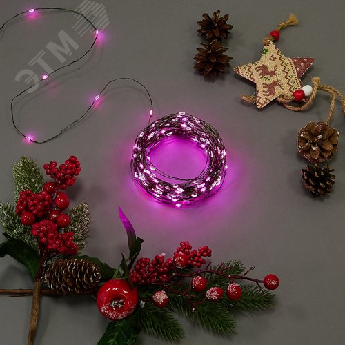 Гирлянда светодиодная Роса 20 м 200 светодиодов Розовый свет зеленый провод ТМ ULD-S2000-200/DGA PINK IP20 DEW - фото 10