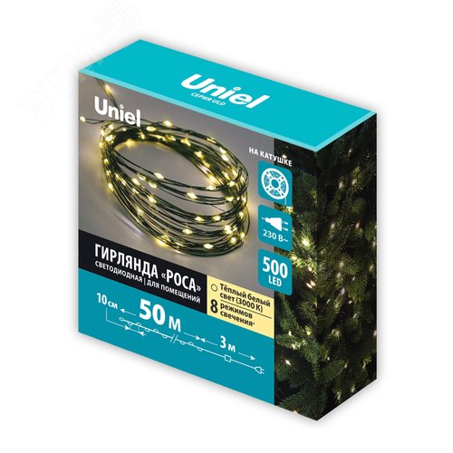 Гирлянда светодиодная Роса 50 м 500 светодиодов теплый белый свет зеленый провод ULD-S5000-500/DGA WARM WHITE IP20 DEW - фото 7