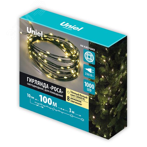 Гирлянда светодиодная Роса 100м 1000 светодиодов теплый белый свет зеленый провод ULD-S10000-1000/DGA WARM WHITE IP20 DEW - фото 13