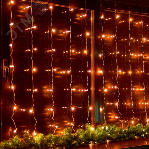 Гирлянда Занавес светодиодный 3х2 м 160 светодиодов янтарный свет прозрачный провод ULD-C3020-160/DTA AMBER IP20 - фото 8