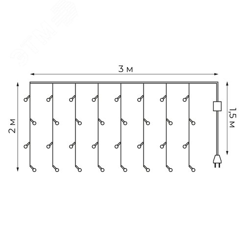 Гирлянда Занавес светодиодный 3х2 м 160 светодиодов янтарный свет прозрачный провод ULD-C3020-160/DTA AMBER IP20 - фото 6
