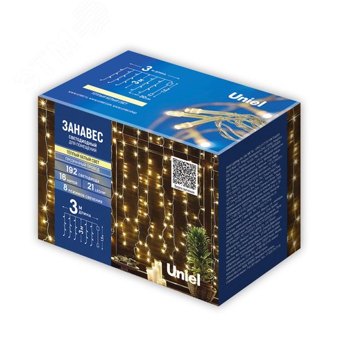 Гирлянда Занавес светодиодный 3х3 м 192 светодиода теплый белый свет прозрачный провод ULD-C3030-192/DTA WARM WHITE IP20 - фото 7