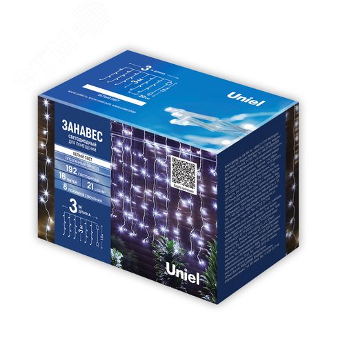 Гирлянда Занавес светодиодный 3х3 м 192 светодиода белый свет прозрачный провод ULD-C3030-192/DTA WHITE IP20 - фото 6