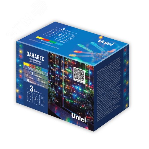 Гирлянда Занавес светодиодный 3х3 м 192 светодиода разноцветный свет прозрачный провод ULD-C3030-192/DTA MULTI IP20 - фото 5