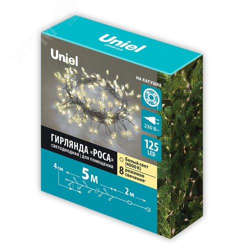 Гирлянда светодиодная Роса 5 м 125 светодиодов Теплый белый свет прозрачный провод ТМ ULD-S0500-125/DTA WARM WHITE IP20 DEWDROP - фото 5