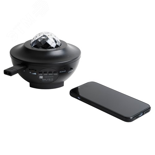 Светодиодный светильник-проектор 6 с Bluetooth Проекция Звездное небо Встроенный MP3 проигрыватель 2 колонки USB разъем Пульт ДУ в комплекте Черный ТМ Volpe ULI-Q333 6W/RGBW BLACK - фото 4